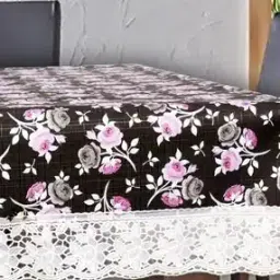 stylista Floral Print Rectangular Table Cover with Lace Border-picture-35