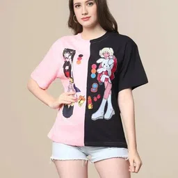 fabflee x ag Women Colourblock Oversized Crew-Neck T-Shirt image 1