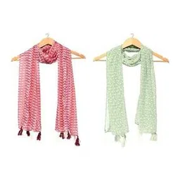 stole villa Pack of 2 Women Floral Print Scarves with Tassels-picture-41