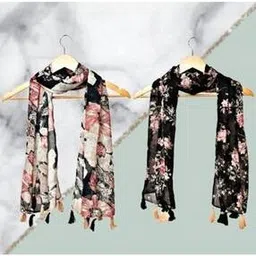 stole villa Pack of 2 Women Floral Print Scarves with Tassels-picture-52