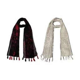 stole villa Pack of 2 Women Floral Print Scarfs with Tassels-picture-49