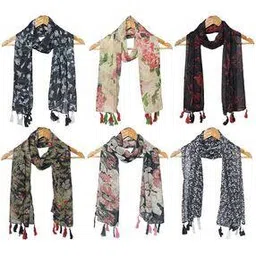 stole villa Pack of 6 Women Floral Print Scarves with Tassels-picture-28
