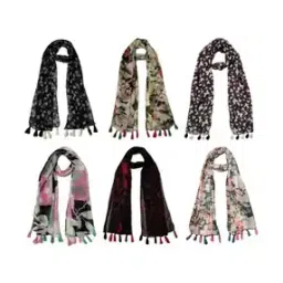 stole villa Pack of 6 Women Floral Print Scarfs with Tassels-picture-24