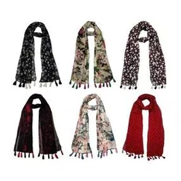 stole villa Pack of 6 Women Floral Print Scarfs with Tassels-picture-20