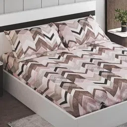 home centre Corsica Juniper Herringbone Print Double Bedsheet with Pillow Covers image 1