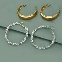 carlton london Set of 2 Rhodium-Plated Hoop Earrings-picture-49