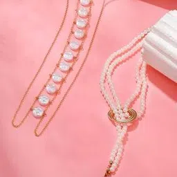 yellow chimes Set of 2 Pearl Link Chain Necklaces-picture-52