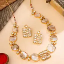yellow chimes Women Gold-Plated Stone-Studded Necklace & Earrings Set-picture-15