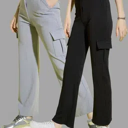 dimpy garments Pack of 2 Flat Front Straight Fit Cargo Pants with Drawstrings Waist image 1