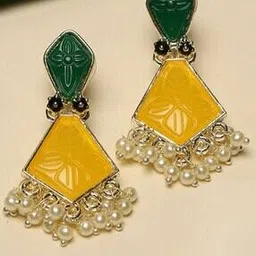 fabula Leaf Engraved Pearl Dangler Earrings-picture-24