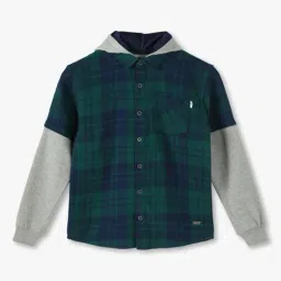 point cove Boys Checked Slim Fit Cotton Hooded Shirt image 1