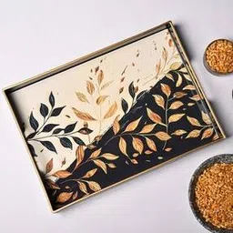 Leaf Print Rectangular Plastic Large Tray-image-26