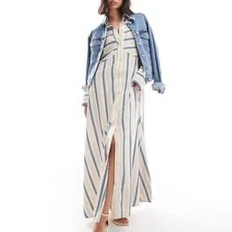 asos design Striped Oversized Double Point Waist Seam Maxi Shirt Dress-picture-12