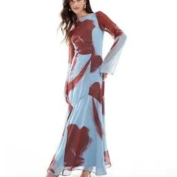 asos design Floral Placement Print Godet Hem Maxi Dress-picture-36