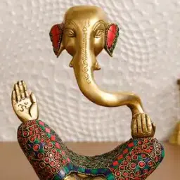ecraftindia Meditating Lord Ganesha Handcrafted Brass Idol with Stones-picture-19