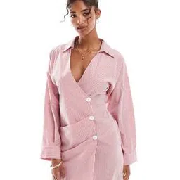 asos design Striped Asymmetric Half Wrap Shirt with Front Button Detail-picture-53