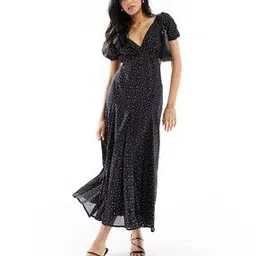 asos design Mono Spot Print Voile Godet Full Midi Skirt Dress-picture-38