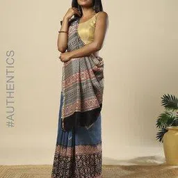 indie picks Hand Tie-Dye Block Print Shibori Chanderi Saree-picture-43