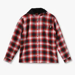 point cove Boys Checked Slim Fit Hooded Shirt with Patch Pocket image 1