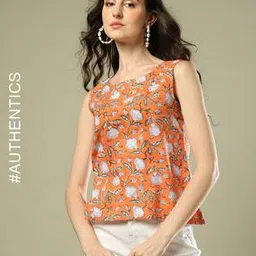 indie picks Sanganer Handblock Print Cotton Top-picture-12