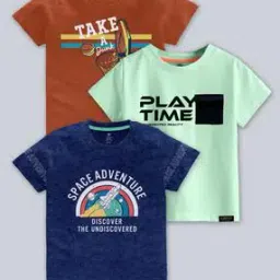 codez Boys Pack of 3 Regular Fit Typographic Print Crew-Neck T-Shirts-picture-16