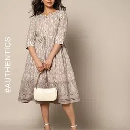 indie picks Handblock Print Cotton Shiffli Embroidered Dress-picture-45