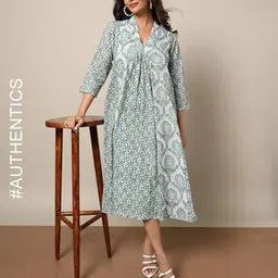 indie picks Sanganer Handblock Print Cotton Dress-picture-10