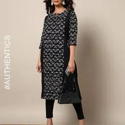 indie picks Sanganer Handblock Print Cotton Kurta with Pocket-picture-11