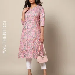 indie picks Sanganer Handblock Print Cotton Kurta with Pocket image 1