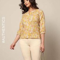 indie picks Sanganer Handblock Print Cotton Relaxed Fit Top-picture-23