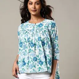acai Women Floral Print Cotton Cambric Regular Fit Tunic-picture-22