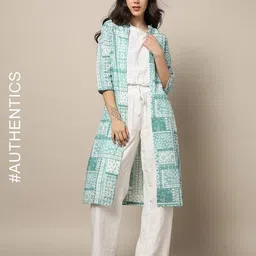 indie picks Handblock Print Cotton Long Jacket image 1