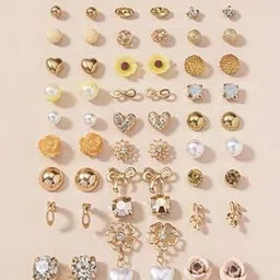 jewels galaxy Set of 30 Gold-Plated American Diamond-Studded Stud Earrings-picture-38