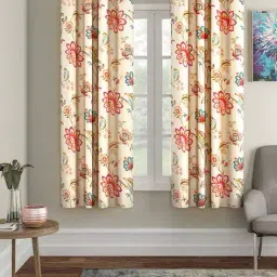 cortina eyelet curtain Set of 2 Floral Print Window Curtain image 1