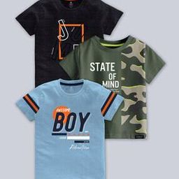 codez Pack of 3 Boys Typographic Print Regular Fit Crew-Neck T-Shirts-picture-15