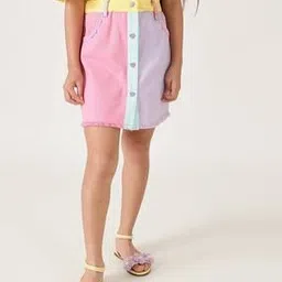 one friday Women Colourblock A-Line Skirt with Fringed Hem-picture-31