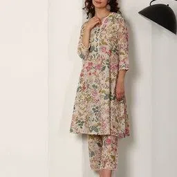 Women Floral Print A-Line Kurta & Pants Set-picture-32