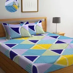 arrabi Geometric Print Double Bedsheet with Pillow Covers-picture-27