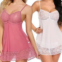 fashion comfortz Pack of 2 Women Lace Babydoll Nighties-picture-15