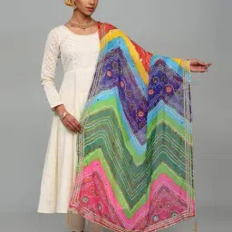 exotic india Women Stripes Georgette Dupatta image 1