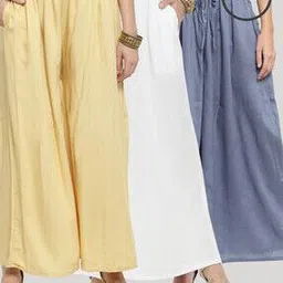 clora creation Pack of 3 Palazzos with Elasticated Drawstring Waist-picture-50