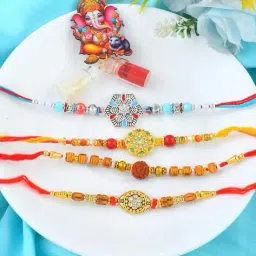 memoir Men Set of 4 Floral Beaded Rakhis image 1