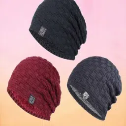 alamos Men Set of 3 Knitted Beanies with Logo Patch-picture-16