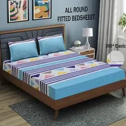 good homes Geometric Print 144 TC Double Fully Fitted Bed Sheet with 2 Pillow Covers-picture-16