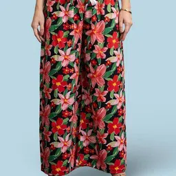 jinfo Women Floral Print Palazzos with Drawstring Waist image 1