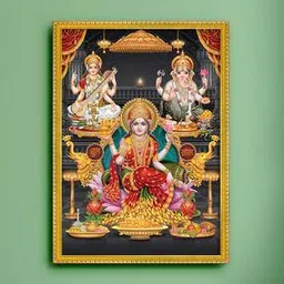 999store Lakshmi with Ganesha & Saraswati Painting with Frame-picture-13