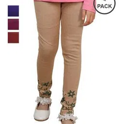 indiweaves Girls Pack of 4 Floral Print Leggings with Elasticated Waistband-picture-51