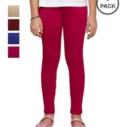 indiweaves Girls Pack of 5 Leggings with Elasticated Waist-picture-20