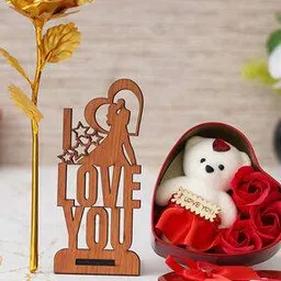 ecraftindia Wooden Showpiece with Rose & Gift Box-picture-28