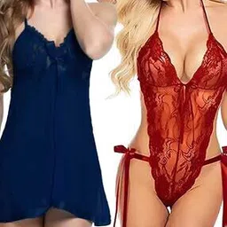 cumsin Women Pack of 2 Lace Babydoll-picture-21